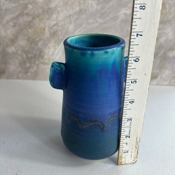 Studio Art Pottery Vase 6.5" Aqua Blue Glaze Drip Salt Glaze - Picture 12 of 16